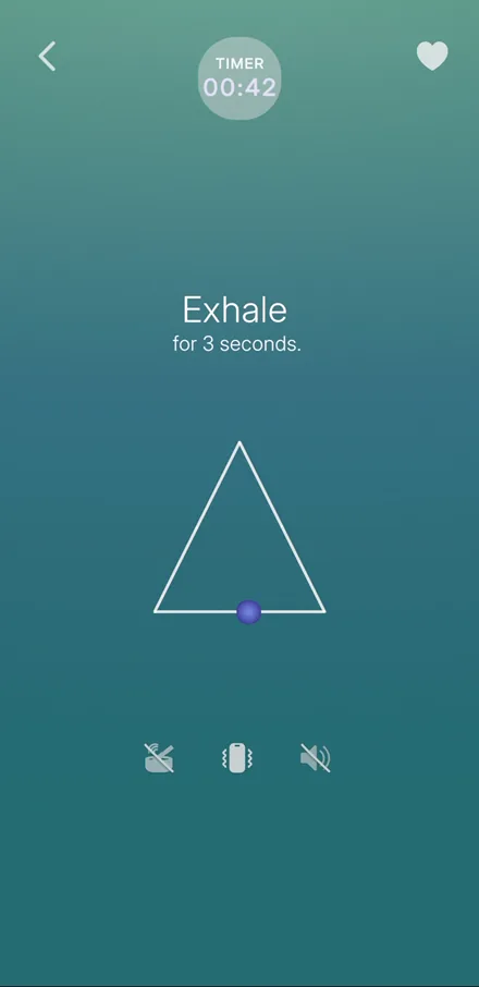 Cognitia breathing pacer: a triangle with a moving dot guiding a three-second exhale